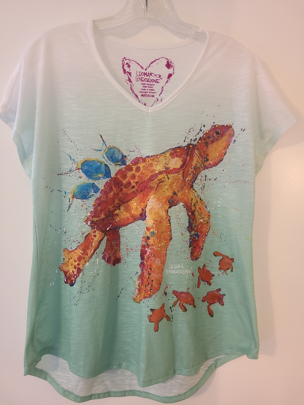 Leoma Lovegrove Art To Wear Sea Turtle Graphic V-Neck Tee